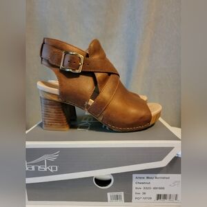 Dansko Chestnut Leather Mules with Buckle 36 = Women's 6